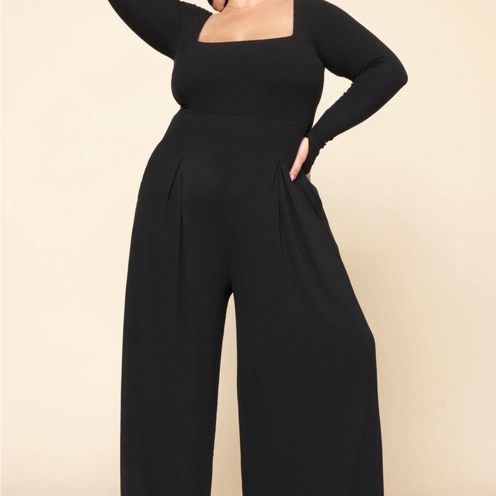 Go With The Flow Long Sleeve Jumpsuit - Black